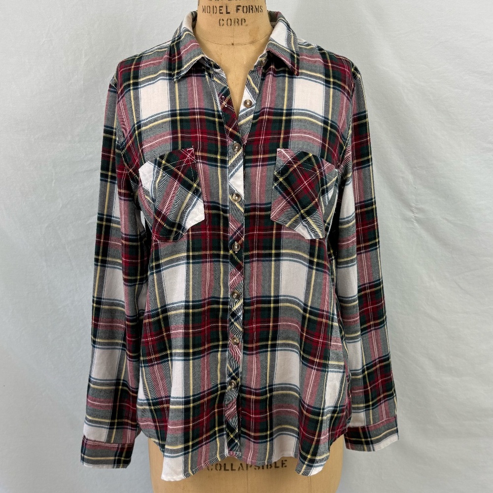Maurices Relaxed Fit Colorful Long Sleeve Plaid Flannel Size Large (A37)
